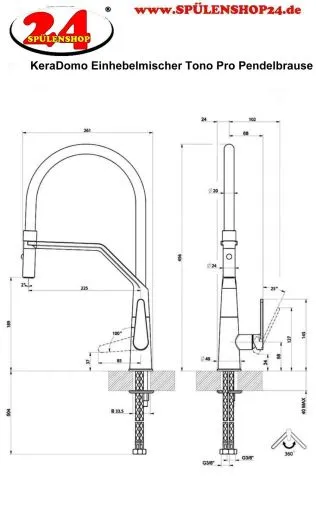 Systemceram KeraDomo K�chenarmatur Tono Pro Chrom/Schwarz Einhebelmischer mit Pendelbrause umstellbar