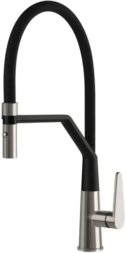 Systemceram KeraDomo K�chenarmatur Tono Pro Edelstahlfinish/Schwarz Einhebelmischer mit Pendelbrause umstellbar