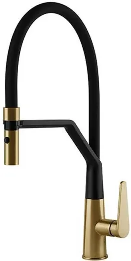 Systemceram KeraDomo K�chenarmatur Tono Pro Mattgold/Schwarz Einhebelmischer mit Pendelbrause umstellbar