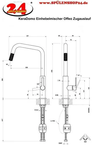 Systemceram KeraDomo K�chenarmatur Offeo Schwarz PVD Einhebelmischer mit Zugauslauf 360� schwenkbar