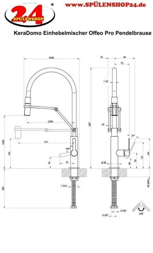 Systemceram KeraDomo K�chenarmatur Offeo Pro Schwarz/Edelstahloptik Einhebelmischer mit Pendelbrause umstellbar