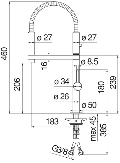 Systemceram KeraDomo K�chenarmatur Move Edelstahl Finish PVD Einhebelmischer mit Pendelbrause 360� schwenkbar in 2 Achsen