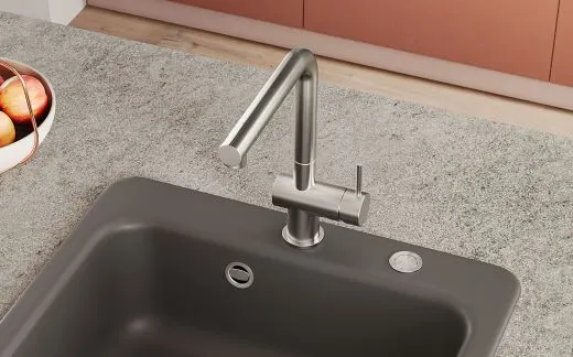 Systemceram KeraDomo K�chenarmatur Sila Edelstahl Finish PVD Einhebelmischer mit Festauslauf 360� schwenkbar Niederdruck🔌⚡