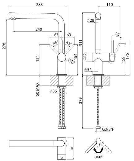 Systemceram KeraDomo K�chenarmatur Sila Kupfer PVD Einhebelmischer mit Festauslauf 360� schwenkbar Niederdruck🔌⚡