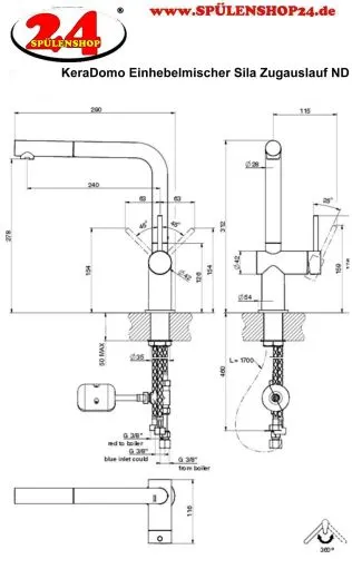 Systemceram KeraDomo K�chenarmatur Sila Schwarz PVD Einhebelmischer mit Zugauslauf 360� schwenkbar Niederdruck🔌⚡
