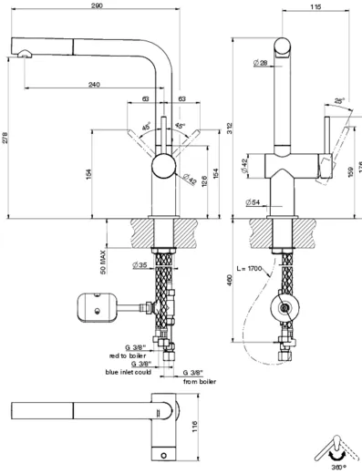 Systemceram KeraDomo K�chenarmatur Sila Schwarz PVD Einhebelmischer mit Zugauslauf 360� schwenkbar Niederdruck🔌⚡