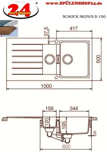 ❎ SCHOCK Kchensple Signus D-150 Cristadur Nano-Granitsple / Einbausple mit Drehexcenter
