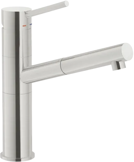 Systemceram KeraDomo K�chenarmatur Snow Edelstahl Finish PVD Einhebelmischer mit Zugauslauf 360� schwenkbar