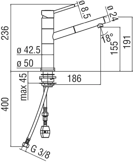Systemceram KeraDomo K�chenarmatur Snow Edelstahl Finish PVD Einhebelmischer mit Zugauslauf 360� schwenkbar