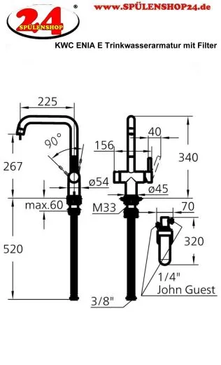 KWC K�chenarmatur ENIA E 10.591.602.751FL Einhebelmischer Industrial Black PVD Trinkwasser-Filterarmatur (3600009448)