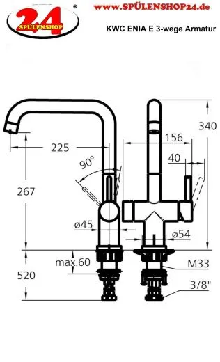 KWC K�chenarmatur ENIA E 10.591.612.751FL Einhebelmischer Industrial Black PVD 3-Wege Trinkwasser-Filterarmatur (3600009456)