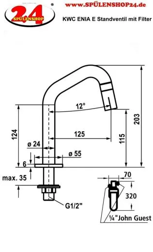 KWC K�chenarmatur ENIA E 25.591.201.700 Standventil Edelstahl massiv V4A (316) Trinkwasser-Filterarmatur (3600009457)