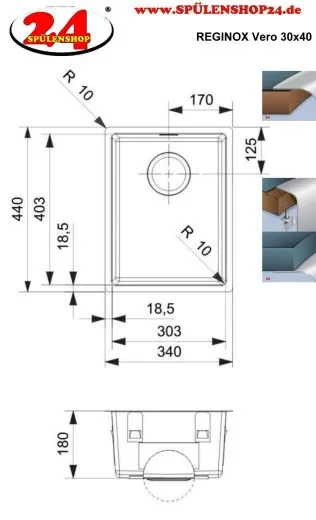 ✅ REGINOX Edelstahlsp�le Vero 30x40 (L) OKG Einbausp�le Edelstahl 3 in 1 (Einbau, Unterbau, Fl�chenb�ndig) Siebkorb als Stopfen- oder Drehknopfventil
