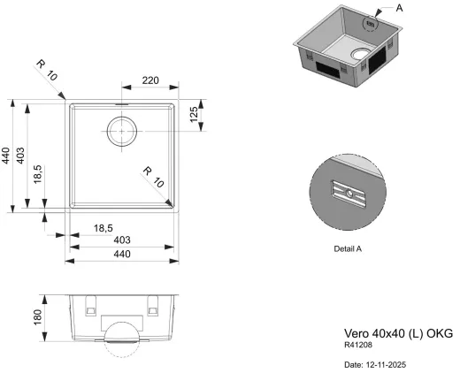 REGINOX Edelstahlsp�le Vero 40x40 (L) OKG Einbausp�le Edelstahl 3 in 1 (Einbau, Unterbau, Fl�chenb�ndig) Siebkorb als Stopfenventil