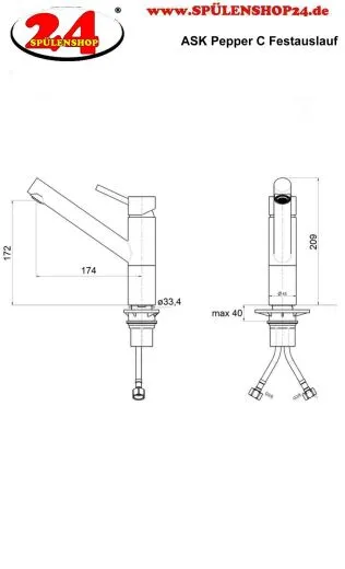 AQUA CUCINA� K�chenarmatur Pepper C 40900-00 Einhebelmischer Chrom mit Festauslauf schwenkbar