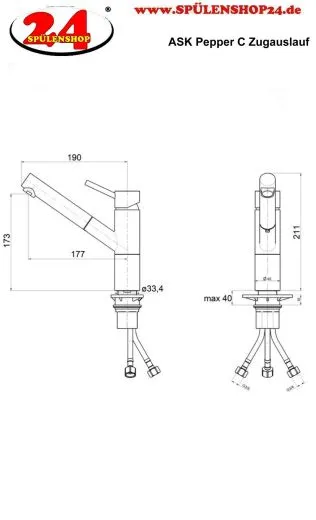 AQUA CUCINA� K�chenarmatur Pepper C 40908-00 Einhebelmischer Chrom mit Zugauslauf schwenkbar