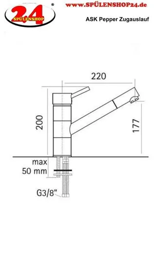 AQUA CUCINA� K�chenarmatur Pepper 40008-S Einhebelmischer Mattschwarz mit Zugauslauf schwenkbar