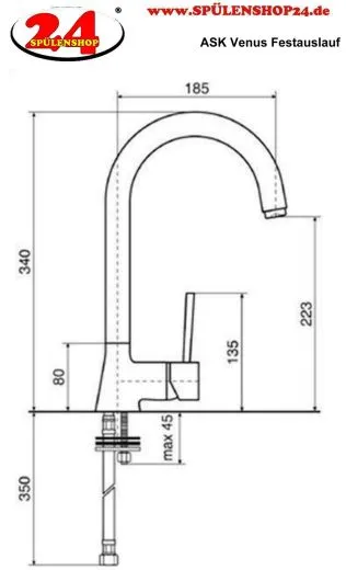 AQUA CUCINA� K�chenarmatur Venus 910-00 Einhebelmischer Chrom mit Festauslauf schwenkbar 360�