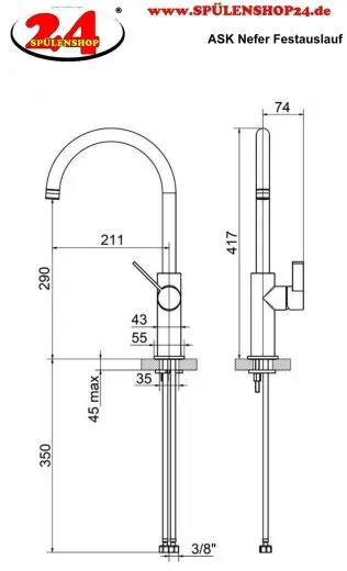 AQUA CUCINA� K�chenarmatur Nefer 92000-S Einhebelmischer Mattschwarz mit Festauslauf schwenkbar 360�