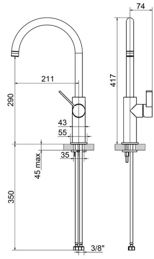 AQUA CUCINA� K�chenarmatur Nefer 92000-S Einhebelmischer Mattschwarz mit Festauslauf schwenkbar 360�