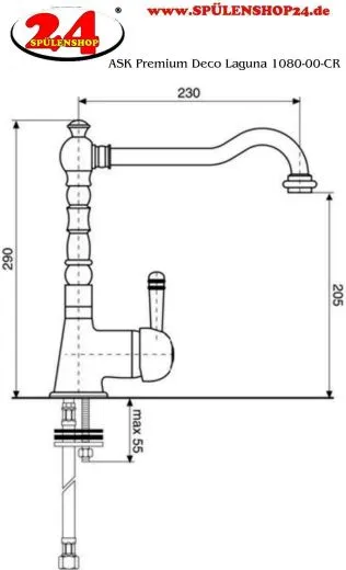 AQUA CUCINA� K�chenarmatur Deco Laguna 1080-ESO Einhebelmischer Steelfinish PVD mit Festauslauf schwenkbar Nostalgieoptik