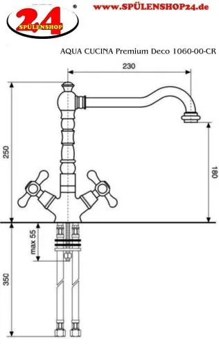AQUA CUCINA� K�chenarmatur Deco 1060-ESO Zweigriffmischer Steelfinish mit Festauslauf schwenkbar Nostalgieoptik