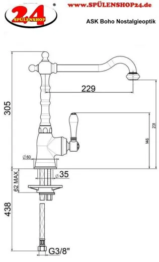 AQUA CUCINA� K�chenarmatur Boho 13765-S Einhebelmischer Mattschwarz mit Festauslauf schwenkbar Nostalgieoptik