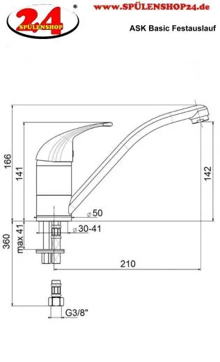 AQUA CUCINA� K�chenarmatur Basic T9505S Einhebelmischer Mattschwarz mit Festauslauf 360� schwenkbar