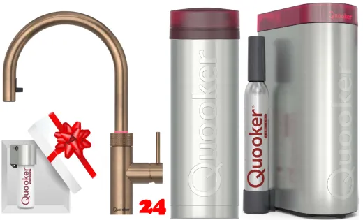 QUOOKER FLEX ROUND Zugauslauf Messing Patina VAQ PRO3 mit CUBE 2 *Der Wasserhahn, der alles kann! (PRO3FXRPTBCUBE)