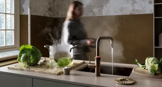 QUOOKER FLEX ROUND Zugauslauf Messing Patina Combi B mit CUBE 2 *Der Wasserhahn, der alles kann! (COMBIFXRPTBCUBE)