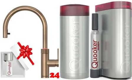 QUOOKER FLEX ROUND Zugauslauf Messing Patina Combi (+) B mit CUBE 2 *Der Wasserhahn, der alles kann! (COMBI+FXRPTBCUBE)