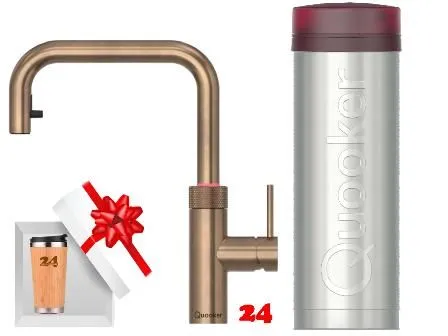 QUOOKER FLEX SQUARE VAQ PRO3 Einhebelmischer Zugauslauf Messing Patina & 100�C Armatur Kochendwasserhahn (PRO3FXSPTB)
