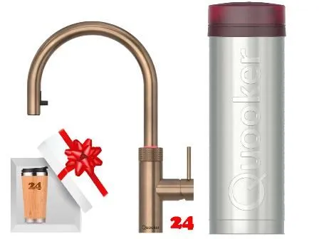 QUOOKER Flex Round VAQ PRO3 Einhebelmischer Zugauslauf Messing Patina & 100�C Armatur Kochendwasserhahn (PRO3FXRPTB)