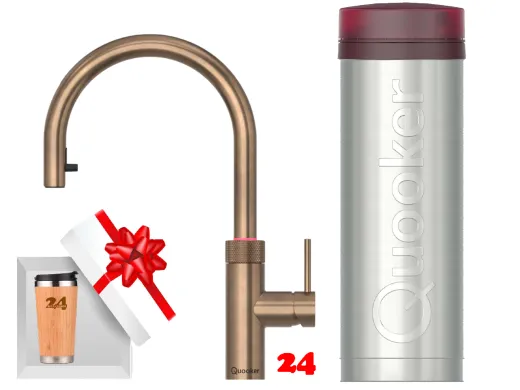 QUOOKER Flex Round VAQ PRO3 Einhebelmischer Zugauslauf Messing Patina & 100�C Armatur Kochendwasserhahn (PRO3FXRPTB)