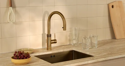 QUOOKER Flex Round VAQ PRO3 Einhebelmischer Zugauslauf Messing Patina & 100�C Armatur Kochendwasserhahn (PRO3FXRPTB)