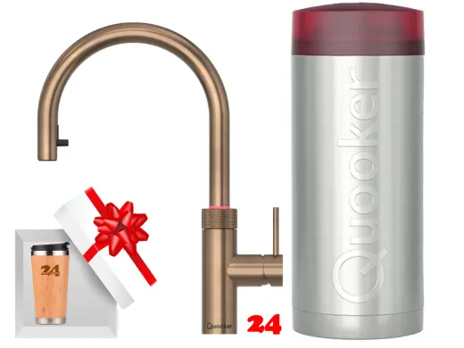 QUOOKER FLEX ROUND Combi B Einhebelmischer Zugauslauf Messing Patina & 100�C Armatur Kochendwasserhahn (COMBIFXRPTB)