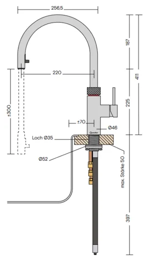 QUOOKER FLEX ROUND Zugauslauf Messing Patina K�chenarmatur mit 5 in 1 Funktion und elektronischer Steuerung (FXRPTB) {NUR Armatur}