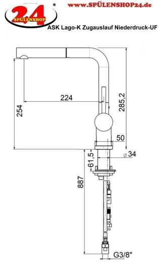 AQUA CUCINA� K�chenarmatur Lago K Classic 45096-00 Einhebelmischer Chrom mit Zugauslauf f�r Vorfenstermontage Niederdruck