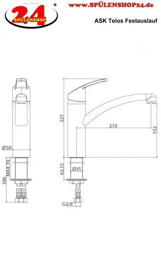 AQUA CUCINA� K�chenarmatur Telos T4505-S Einhebelmischer Mattschwarz mit Festauslauf schwenkbar