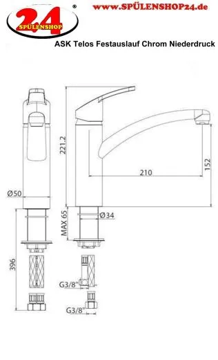 AQUA CUCINA� K�chenarmatur Telos T4555-ESO Einhebelmischer Steelfinish PVD mit Festauslauf schwenkbar Niederdruck