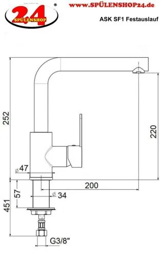 AQUA CUCINA� K�chenarmatur SF1 55501-S Einhebelmischer Mattschwarz mit Festauslauf schwenkbar
