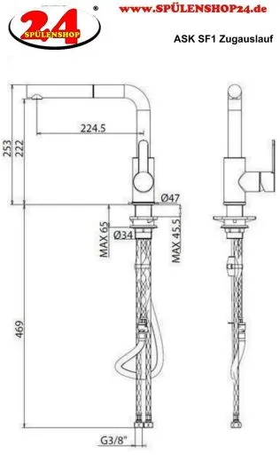 AQUA CUCINA� K�chenarmatur SF1 55504-S Einhebelmischer Mattschwarz mit Zugauslauf schwenkbar
