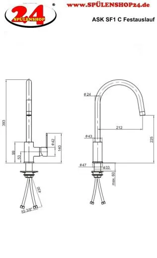 AQUA CUCINA� K�chenarmatur SF1 55508-ESO Einhebelmischer Steelfinish PVD mit C-Festauslauf schwenkbar