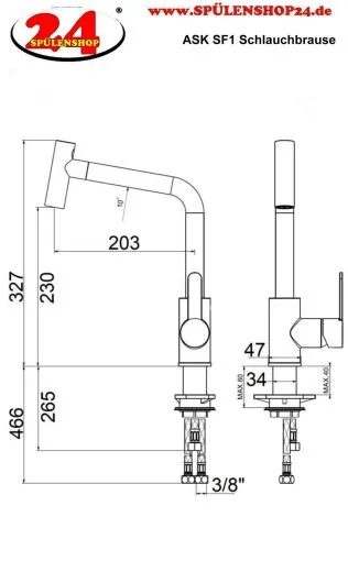 AQUA CUCINA� K�chenarmatur SF1 55507-S Einhebelmischer Mattschwarz mit Schlauchbrause schwenkbar 2-Strahlarten