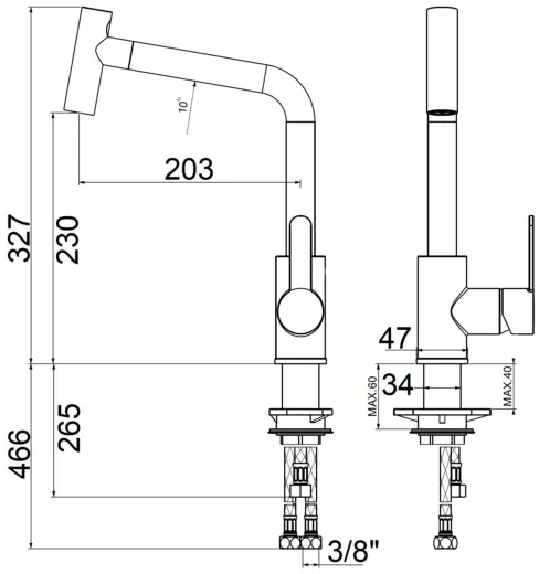 AQUA CUCINA� K�chenarmatur SF1 55507-ESO Einhebelmischer Steelfinish PVD mit Schlauchbrause schwenkbar 2-Strahlarten