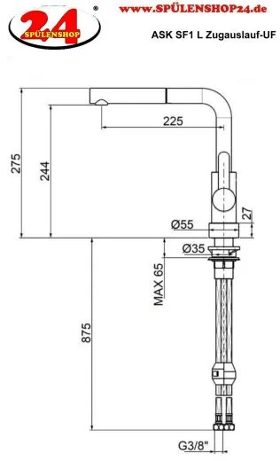 AQUA CUCINA� K�chenarmatur SF1 55509-S Einhebelmischer Mattschwarz mit Zugauslauf f�r Vorfenstermontage