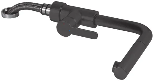 AQUA CUCINA� K�chenarmatur SF1 55509-S Einhebelmischer Mattschwarz mit Zugauslauf f�r Vorfenstermontage