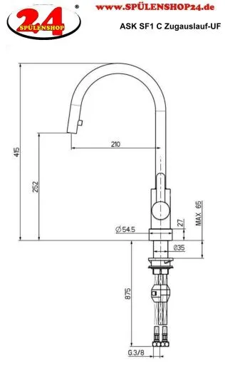 AQUA CUCINA� K�chenarmatur SF1 55529-00 Einhebelmischer Chrom mit Zugauslauf f�r Vorfenstermontage