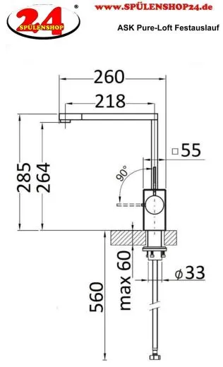 AQUA CUCINA� K�chenarmatur PURE-LOFT 53860-BA Einhebelmischer Edelstahl/Basaltoptik mit Festauslauf schwenkbar
