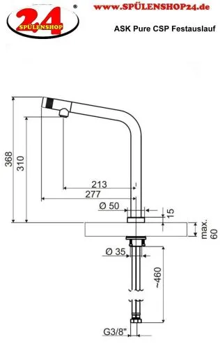 AQUA CUCINA� K�chenarmatur PURE CSP 53890-E Edelstahl massiv mit Festauslauf und progressiver Kartusche f�r Vorfenstermontage